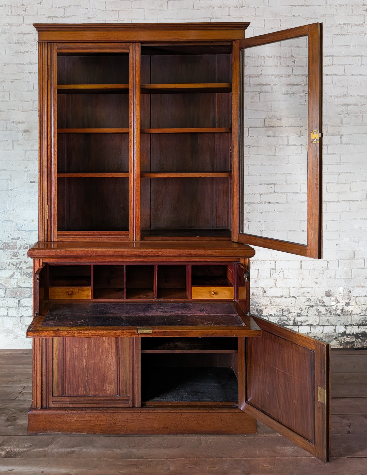 Large Arts & Crafts Walnut Glazed Bookcase Display Cabinet Bureau