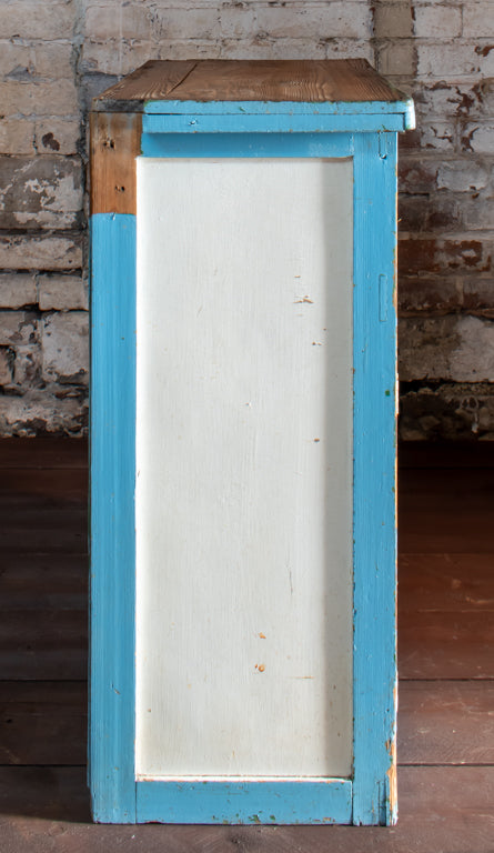 Distressed Overpainted Chippy White/ Blue Cabinet