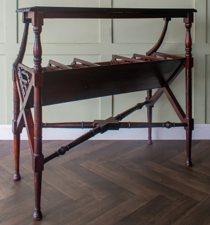 Edwardian Mahogany Library Book Trough Chinese Chippendle Regency Revival