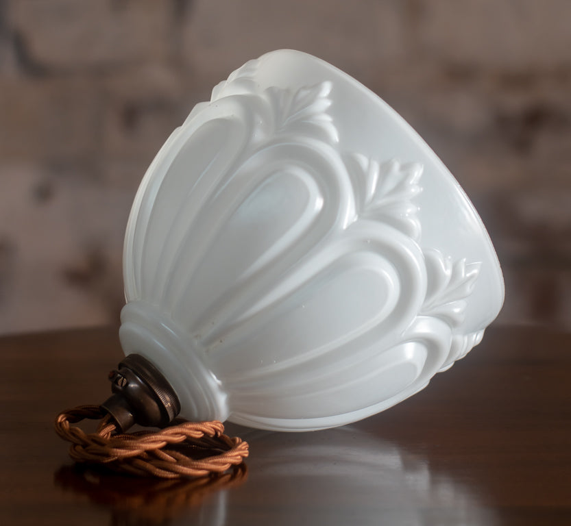 Small Art Deco Opaline Satin Pendant Light