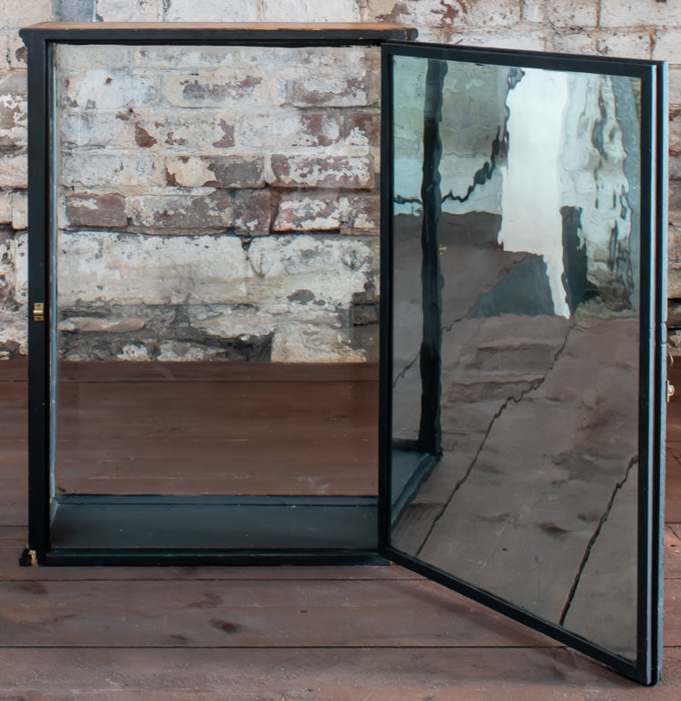 19thC. Countertop Shop Ripple Glass Mirrorback Display Cabinet