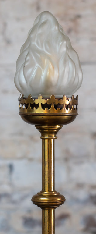 Art Nouveau Brass Flame Shade Table Lamp