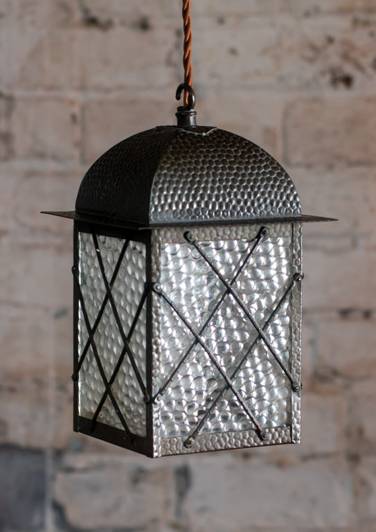 Arts & Crafts Hammered Brass Lantern Pendant Light