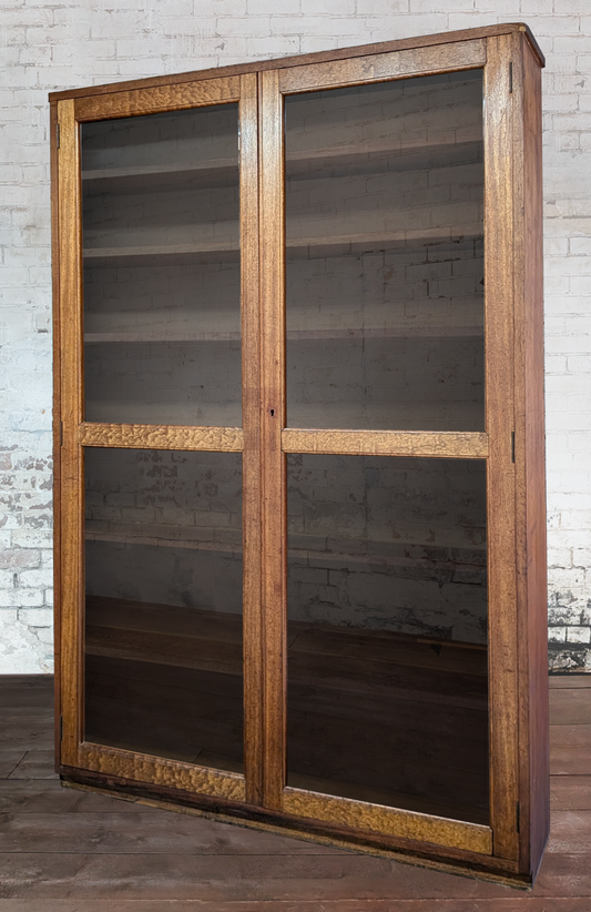 Large Golden Oak School Laboratory Glazed Bookcase Display Cabinet
