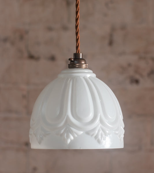 Small Art Deco Opaline Satin Pendant Light