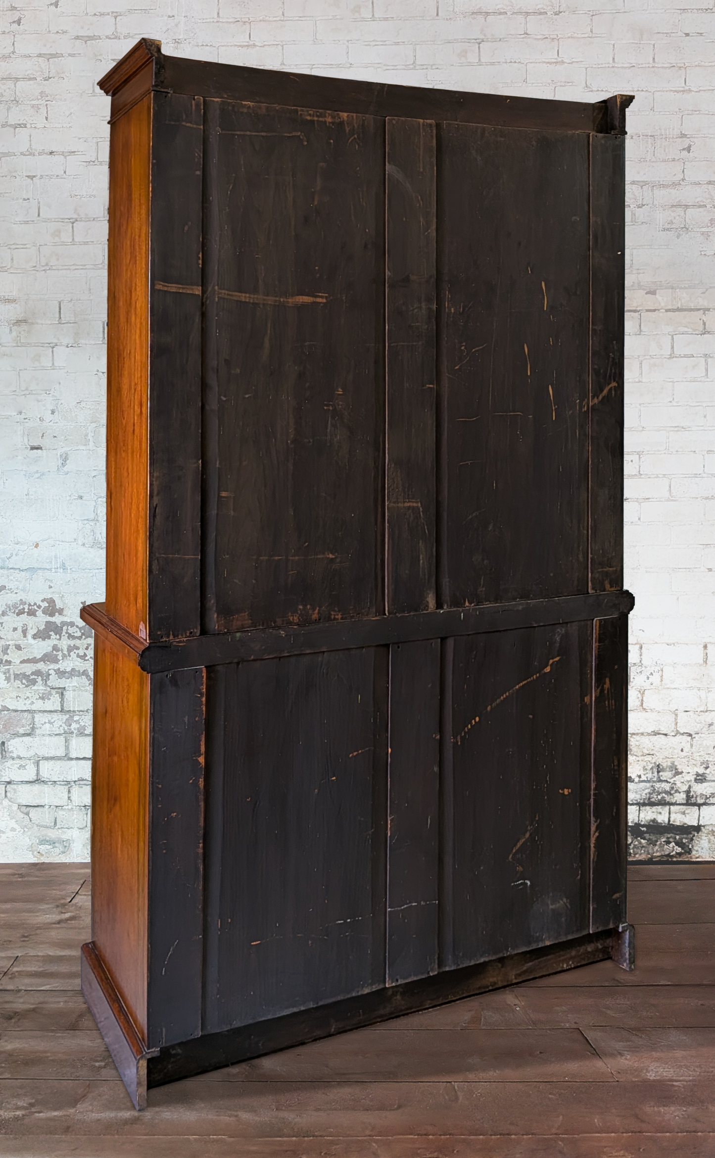 Large Arts & Crafts Walnut Glazed Bookcase Display Cabinet Bureau