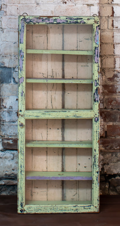 Distressed Overpainted Chippy Green Glazed Wall Mounted Cabinet