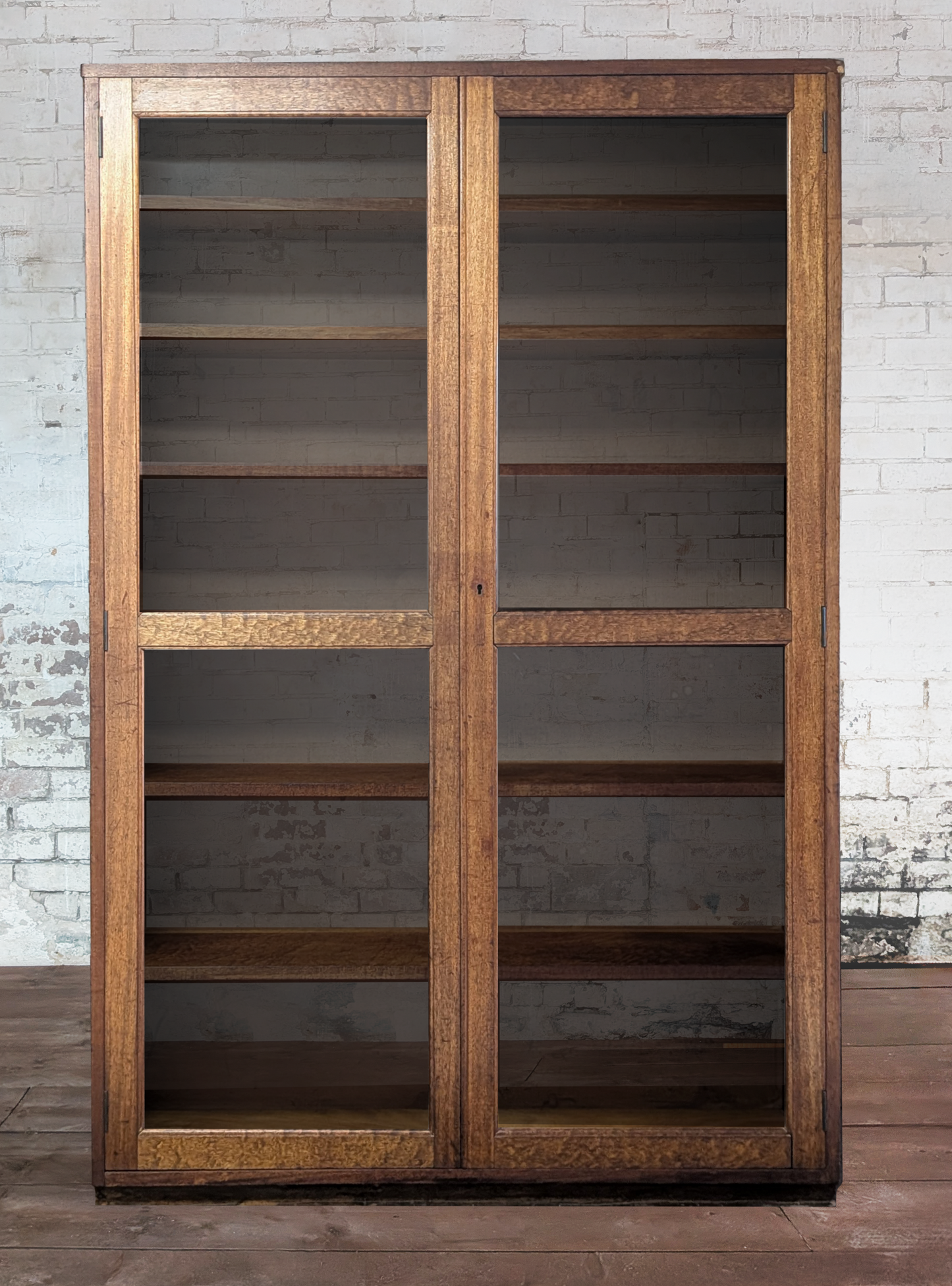 Large Golden Oak School Laboratory Glazed Bookcase Display Cabinet