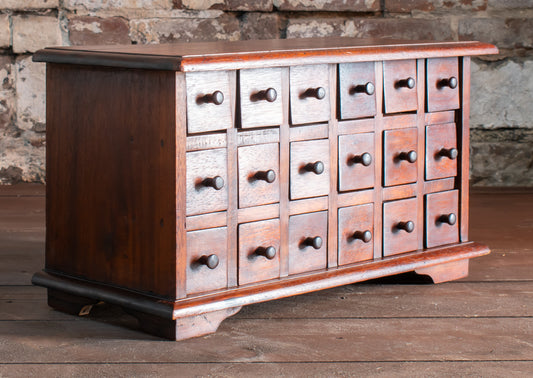 18-Drawer Mahogany Tabletop Apothecary/ Chemist/ Spice Cabinet