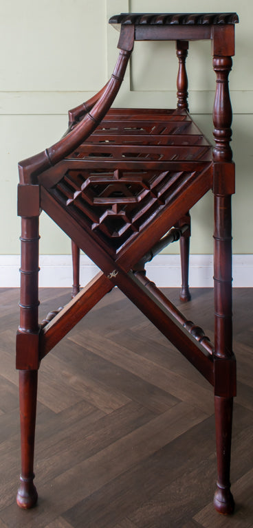 Edwardian Mahogany Library Book Trough Chinese Chippendle Regency Revival